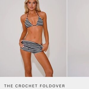 Black and White Striped Crochet Foldover Bikini